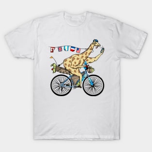 Giraffe riding a bikepacking bike T-Shirt